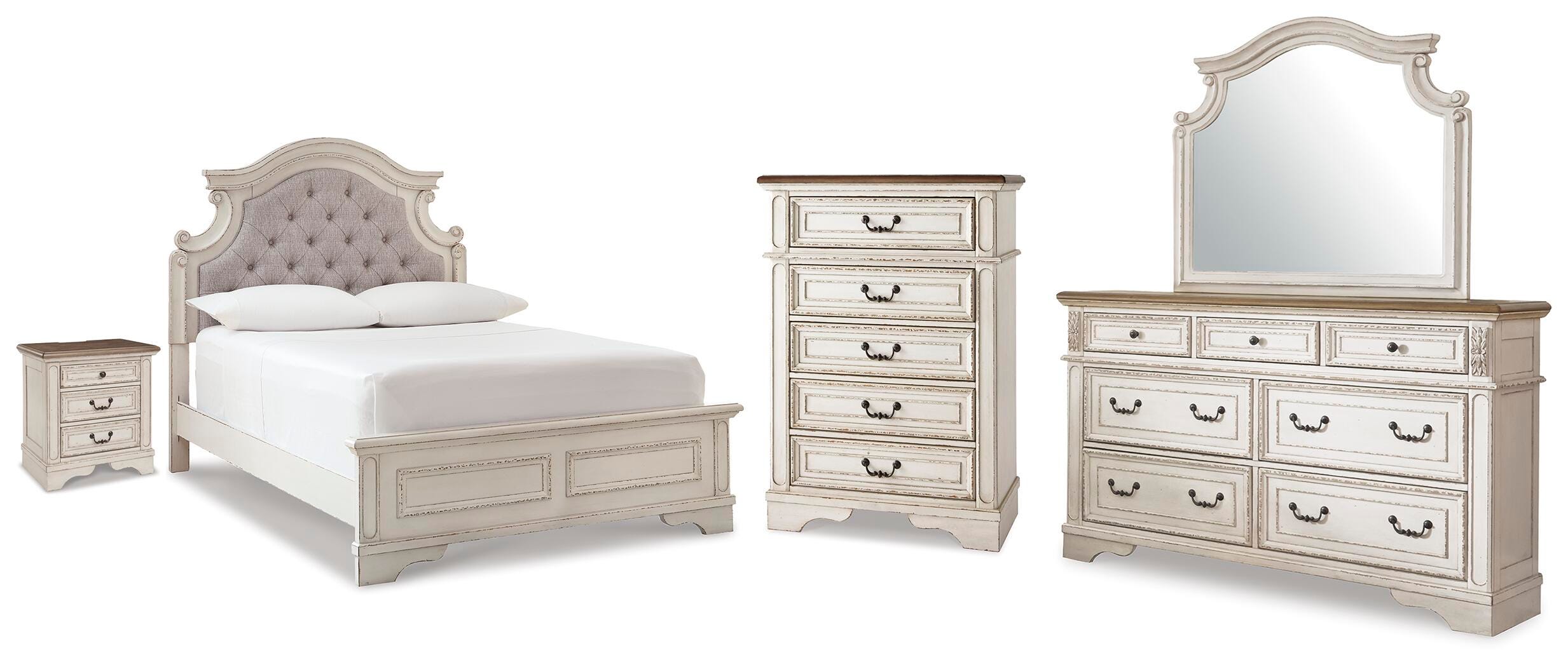 Hoover Furniture Outlet - Ashley Furniture - Realyn Full Upholstered Panel Bed, Dresser, Mirror, Chest and Nightstand - Full Upholstered Panel Bed, Dresser, Mirror, Chest and Nightstand - B743B104