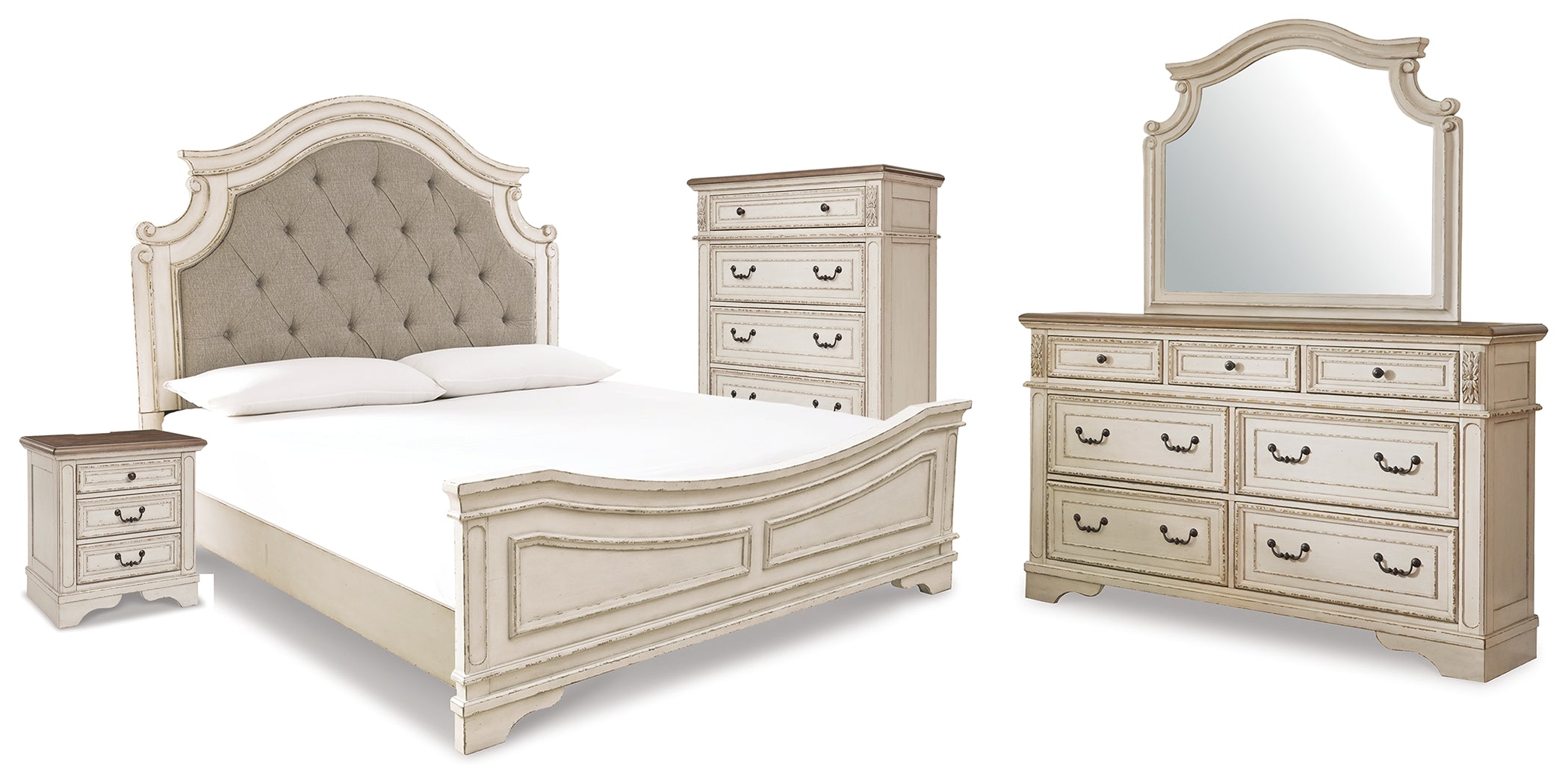 Hoover Furniture Outlet - Ashley Furniture - Realyn King Panel Bed, Dresser, Mirror, Chest and Nightstand - King Panel Bed, Dresser, Mirror, Chest and Nightstand - B743B89