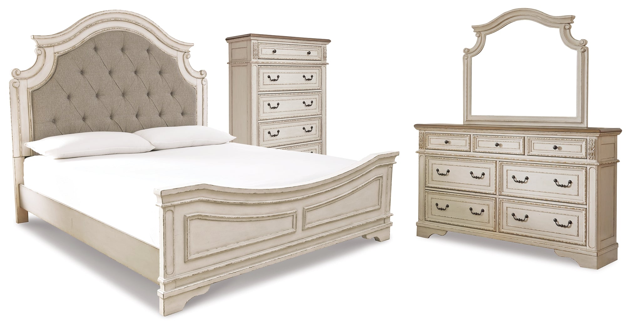Hoover Furniture Outlet - Ashley Furniture - Realyn Queen Panel Bed, Dresser, Mirror and Chest - Queen Panel Bed, Dresser, Mirror and Chest - B743B28