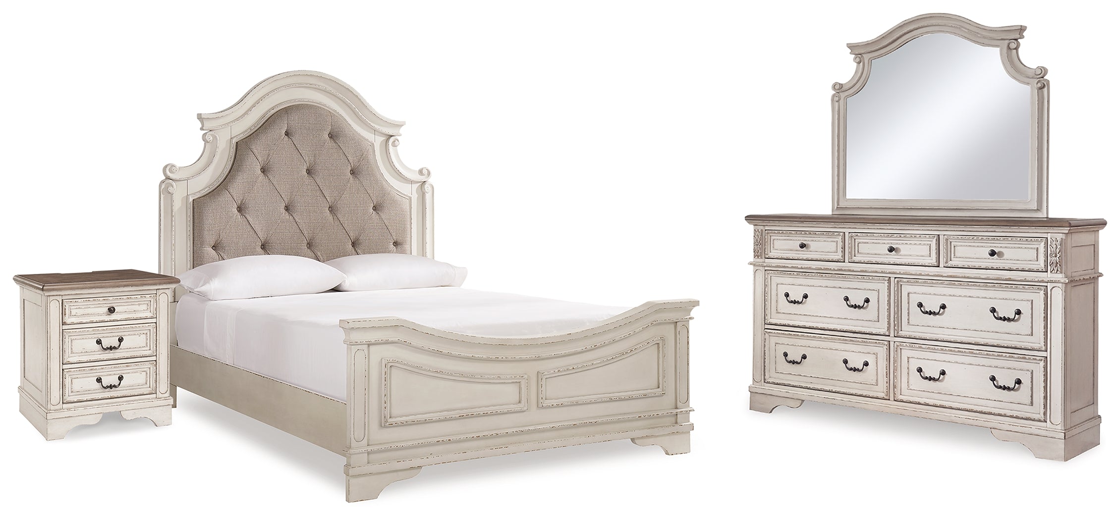 Hoover Furniture Outlet - Ashley Furniture - Realyn Queen Bed with Mirrored Dresser and Nightstand - Queen Bed with Mirrored Dresser and Nightstand - B743B22