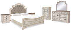 Hoover Furniture Outlet - Ashley Furniture - Realyn King Panel Bed, Dresser, Mirror, Chest and 2 Nightstands - King Panel Bed, Dresser, Mirror, Chest and 2 Nightstands / Two-tone - B743B48