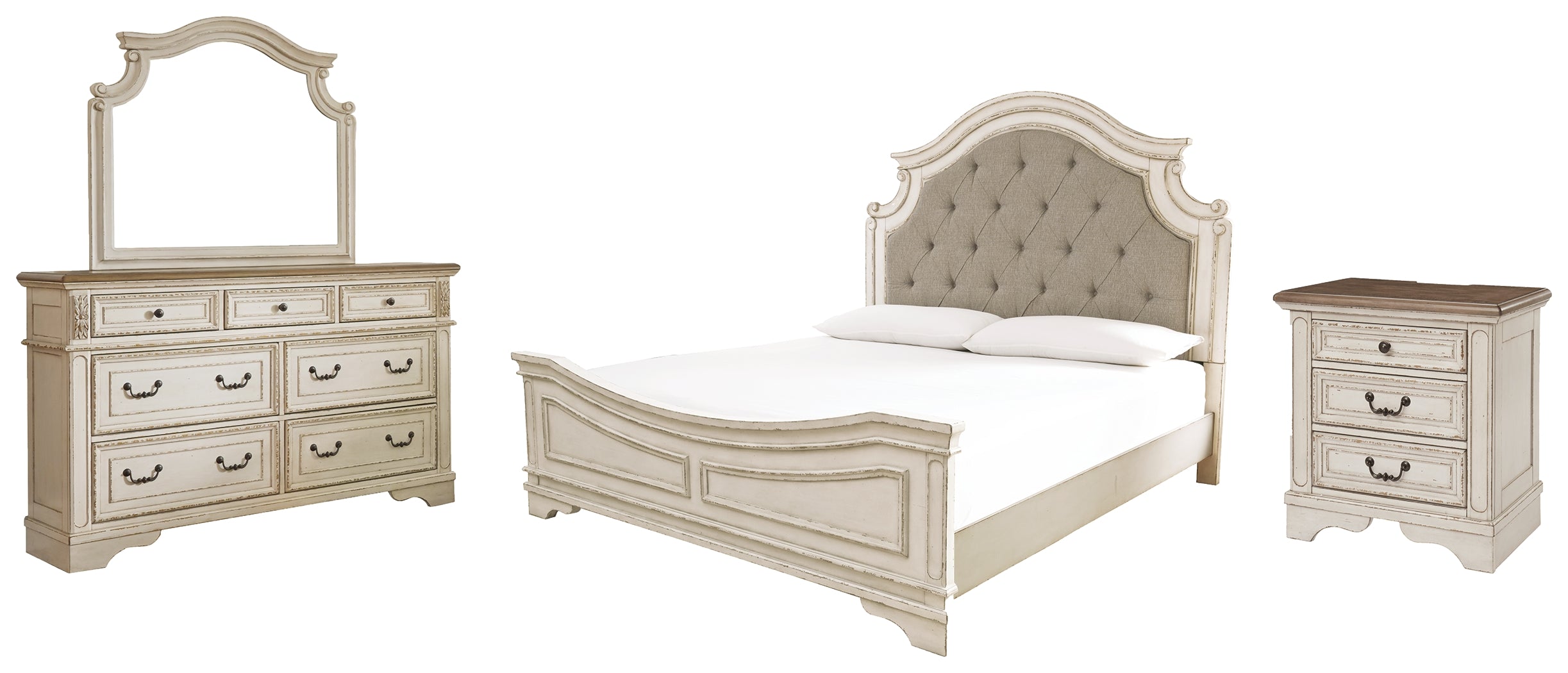 Hoover Furniture Outlet - Ashley Furniture - Realyn King Bed with Mirrored Dresser and Nightstand - King Bed with Mirrored Dresser and Nightstand - B743B23