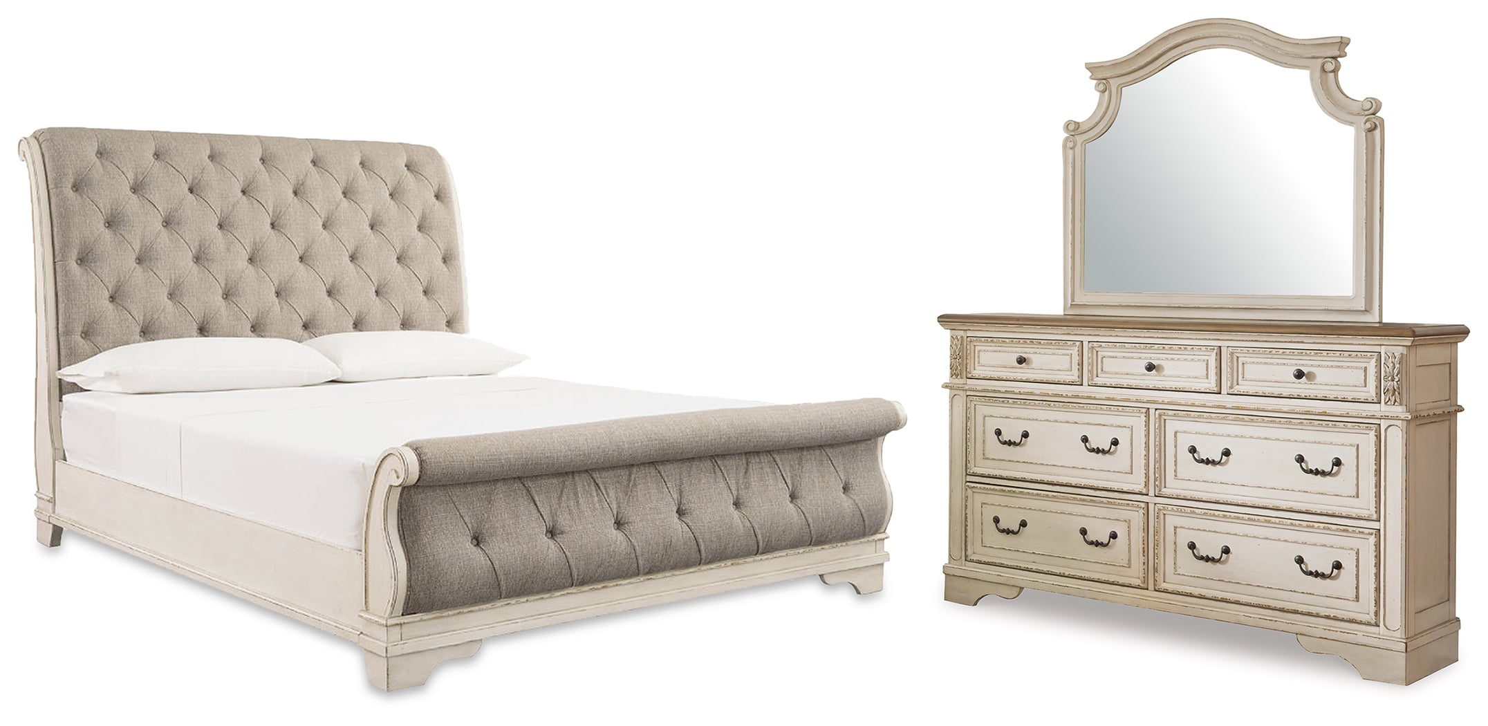 Hoover Furniture Outlet - Ashley Furniture - Realyn Queen Upholstered Sleigh Bed, Dresser and Mirror - Queen Upholstered Sleigh Bed, Dresser and Mirror - B743B5