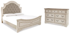 Hoover Furniture Outlet - Ashley Furniture - Realyn King Upholstered Panel Bed and Dresser - King Upholstered Panel Bed and Dresser / Two-tone - B743B38