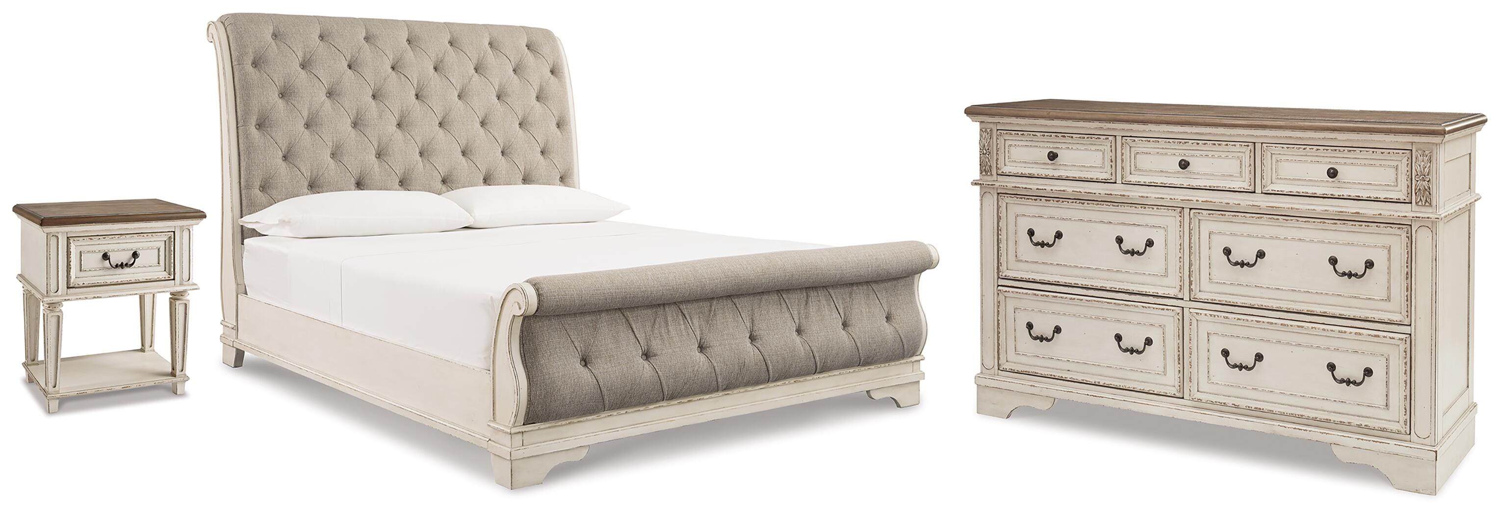 Hoover Furniture Outlet - Ashley Furniture - Realyn King Upholstered Sleigh Bed, Dresser and Nightstand - King Upholstered Sleigh Bed, Dresser and Nightstand - B743B108