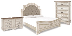 Hoover Furniture Outlet - Ashley Furniture - Realyn King Upholstered Panel Bed, Chest and 2 Nightstands - King Upholstered Panel Bed, Chest and 2 Nightstands - B743B91