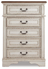 Realyn Full Upholstered Panel Bed, Dresser, Mirror, Chest and Nightstand