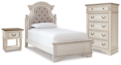 Realyn Twin Panel Bed, Chest and Nightstand