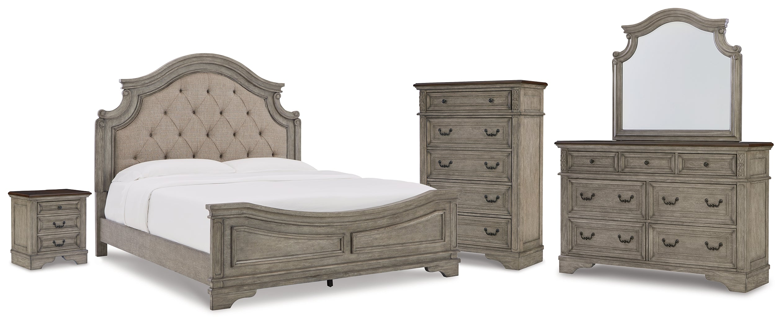 Hoover Furniture Outlet - Ashley Furniture - Lodenbay King Upholstered Panel Bed, Dresser, Mirror, Chest and Nightstand - King Upholstered Panel Bed, Dresser, Mirror, Chest and Nightstand - B751B11