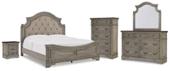 Lodenbay King Upholstered Panel Bed, Dresser, Mirror, Chest and Nightstand