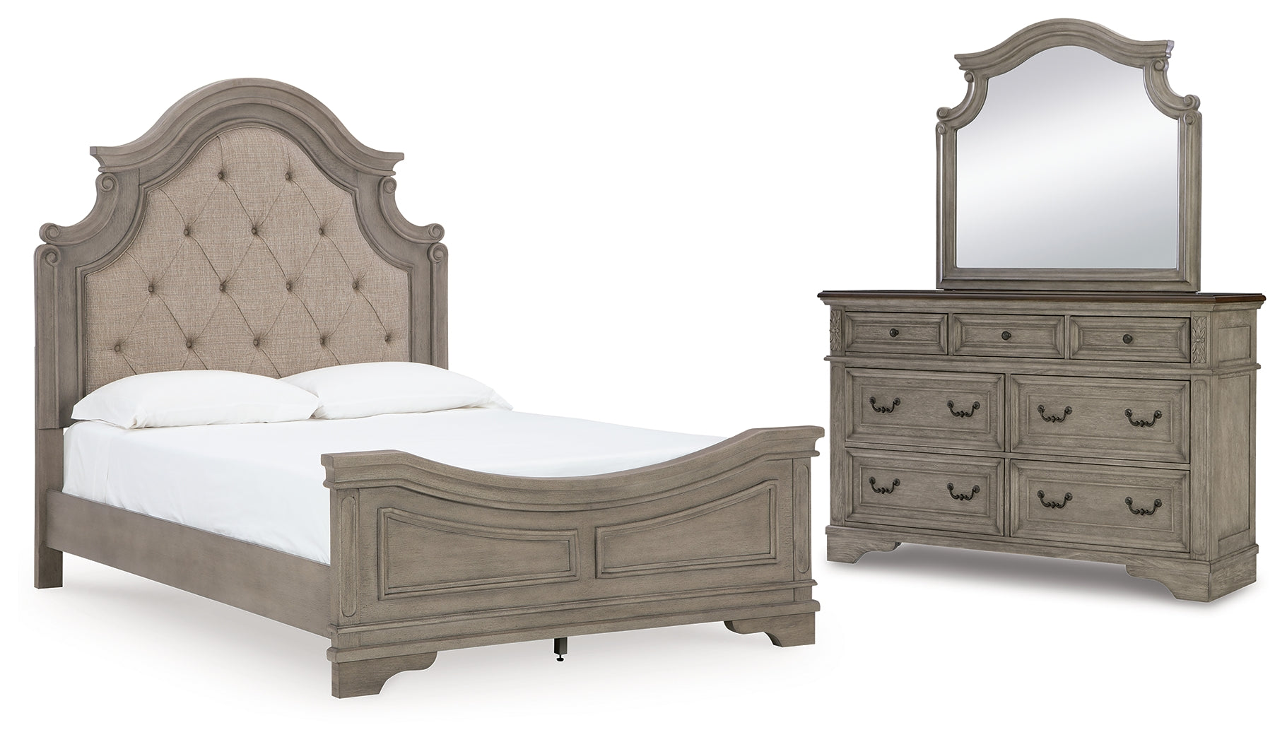 Hoover Furniture Outlet - Ashley Furniture - Lodenbay Queen Upholstered Panel Bed, Dresser and Mirror - Queen Upholstered Panel Bed, Dresser and Mirror - B751B3