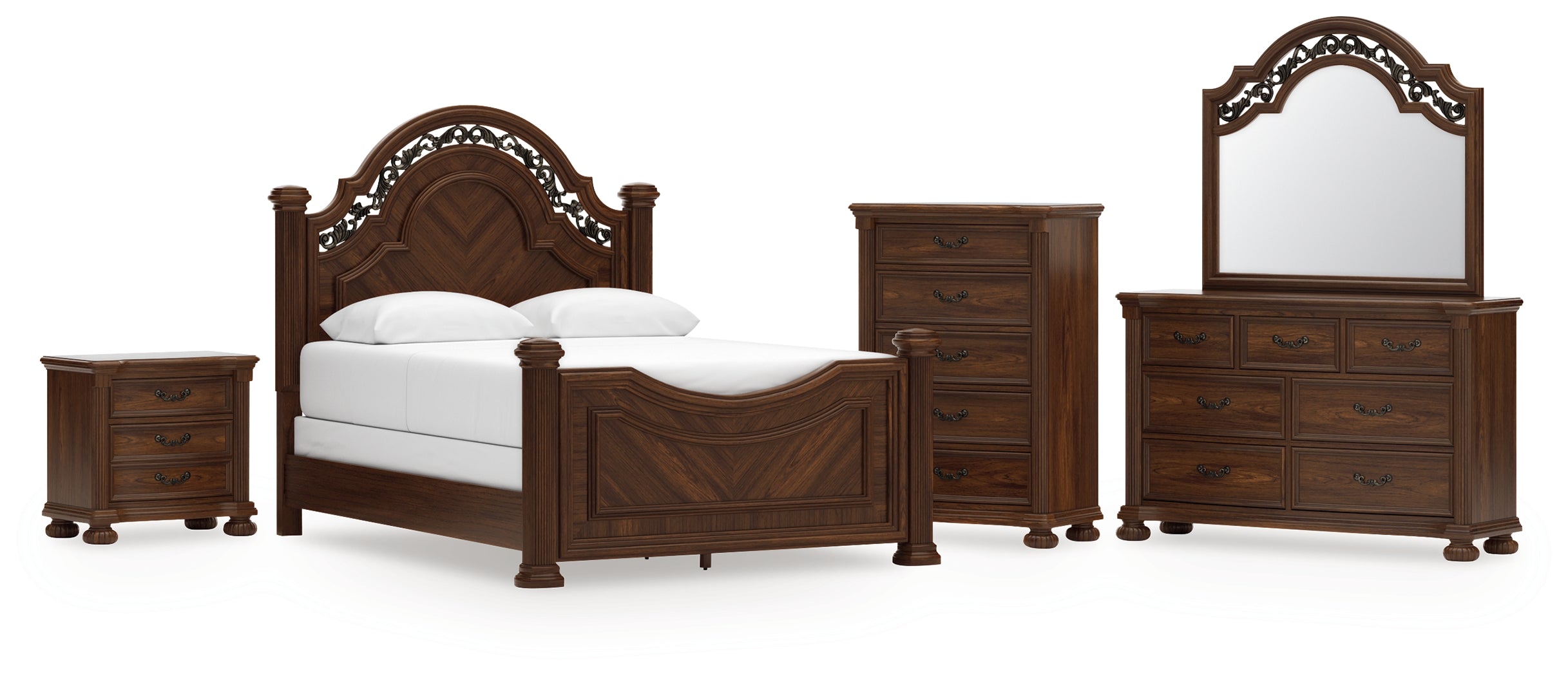 Hoover Furniture Outlet - Ashley Furniture - Lavinton Queen Poster Bed, Dresser, Mirror, Chest and Nightstand - Queen Poster Bed, Dresser, Mirror, Chest and Nightstand - B764B14