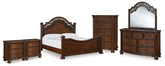 Hoover Furniture Outlet - Ashley Furniture - Lavinton Queen Poster Bed, Dresser, Mirror, Chest and 2 Nightstands - Queen Poster Bed, Dresser, Mirror, Chest and 2 Nightstands - B764B18