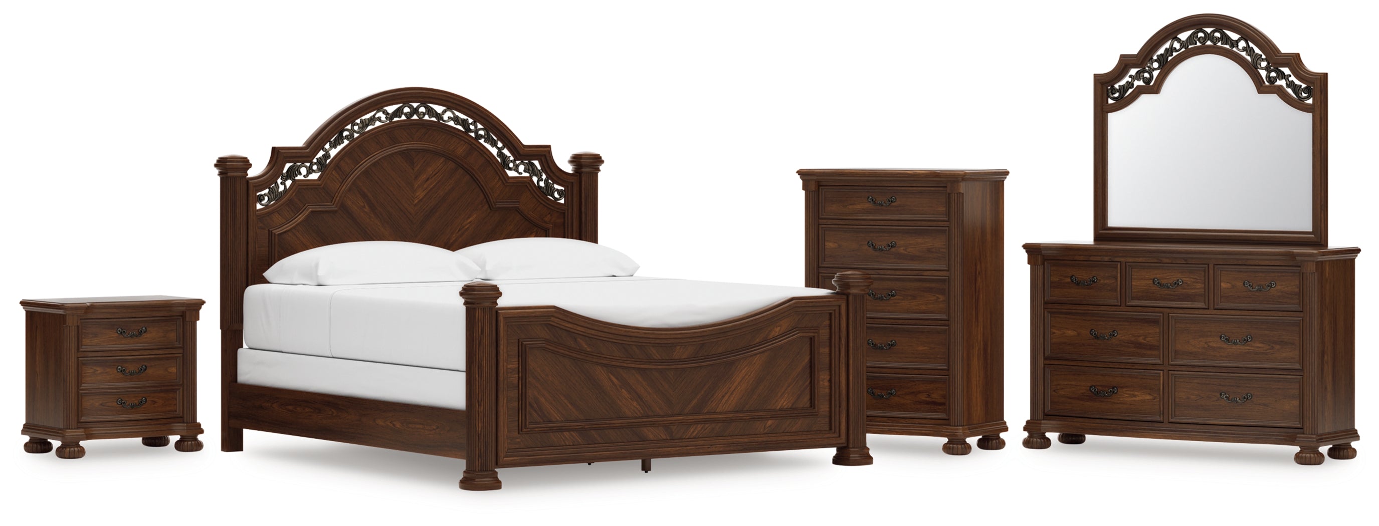 Hoover Furniture Outlet - Ashley Furniture - Lavinton King Poster Bed, Dresser, Mirror, Chest and Nightstand - King Poster Bed, Dresser, Mirror, Chest and Nightstand - B764B20