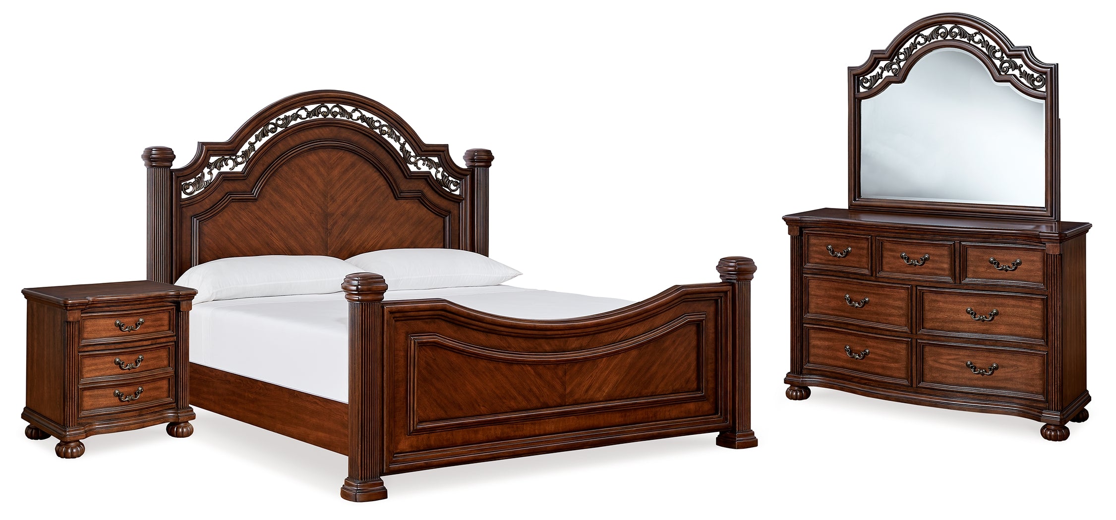 Hoover Furniture Outlet - Ashley Furniture - Lavinton Queen Poster Bed, Dresser, Mirror and Nightstand - Queen Poster Bed, Dresser, Mirror and Nightstand - B764B13