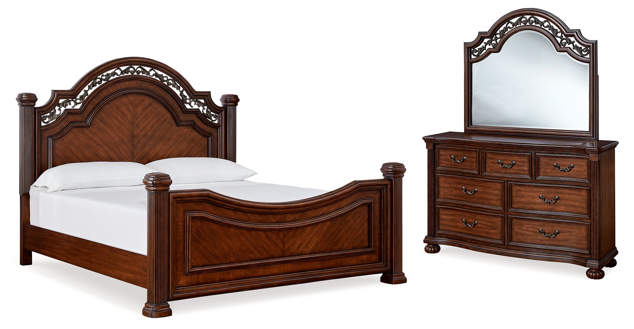 Hoover Furniture Outlet - Ashley Furniture - Lavinton Queen Poster Bed, Dresser and Mirror - Queen Poster Bed, Dresser and Mirror - B764B6