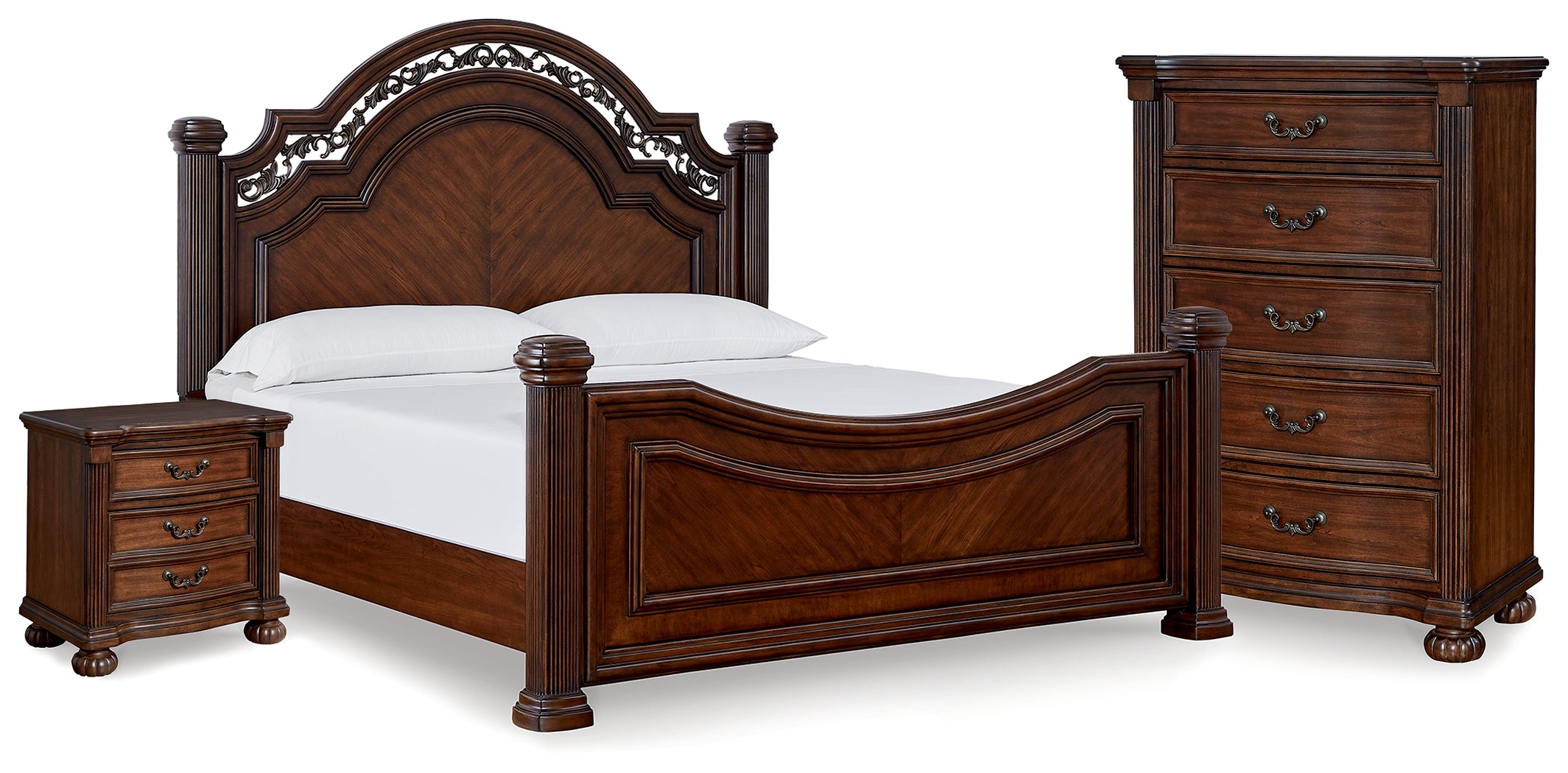 Hoover Furniture Outlet - Ashley Furniture - Lavinton Queen Poster Bed, Chest and Nightstand - Queen Poster Bed, Chest and Nightstand - B764B15