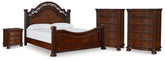 Hoover Furniture Outlet - Ashley Furniture - Lavinton King Poster Bed, 2 Chests and Nightstand - King Poster Bed, 2 Chests and Nightstand - B764B12