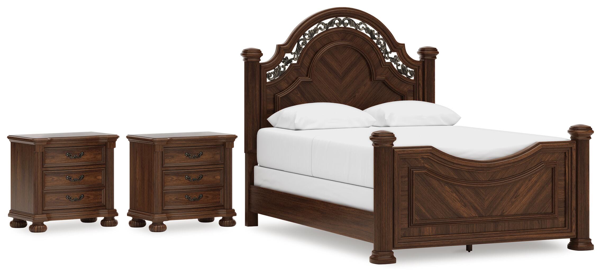 Hoover Furniture Outlet - Ashley Furniture - Lavinton Queen Poster Bed and 2 Nightstands - Queen Poster Bed and 2 Nightstands - B764B22