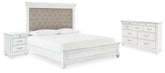 Hoover Furniture Outlet - Ashley Furniture - Kanwyn Queen Upholstered Panel Bed, Dresser, and Nightstand - Queen Upholstered Panel Bed, Dresser, and Nightstand - B777B17
