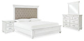 Hoover Furniture Outlet - Ashley Furniture - Kanwyn Queen Upholstered Panel Bed, Dresser, Mirror, and Nightstand - Queen Upholstered Panel Bed, Dresser, Mirror, and Nightstand - B777B16