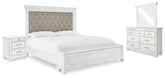 Hoover Furniture Outlet - Ashley Furniture - Kanwyn King Upholstered Storage Bed, Dresser, Mirror and Nightstand - King Upholstered Storage Bed, Dresser, Mirror and Nightstand - B777B25