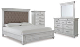 Hoover Furniture Outlet - Ashley Furniture - Kanwyn King Upholstered Panel Bed, Dresser, Mirror and Chest - King Upholstered Panel Bed, Dresser, Mirror and Chest - B777B18