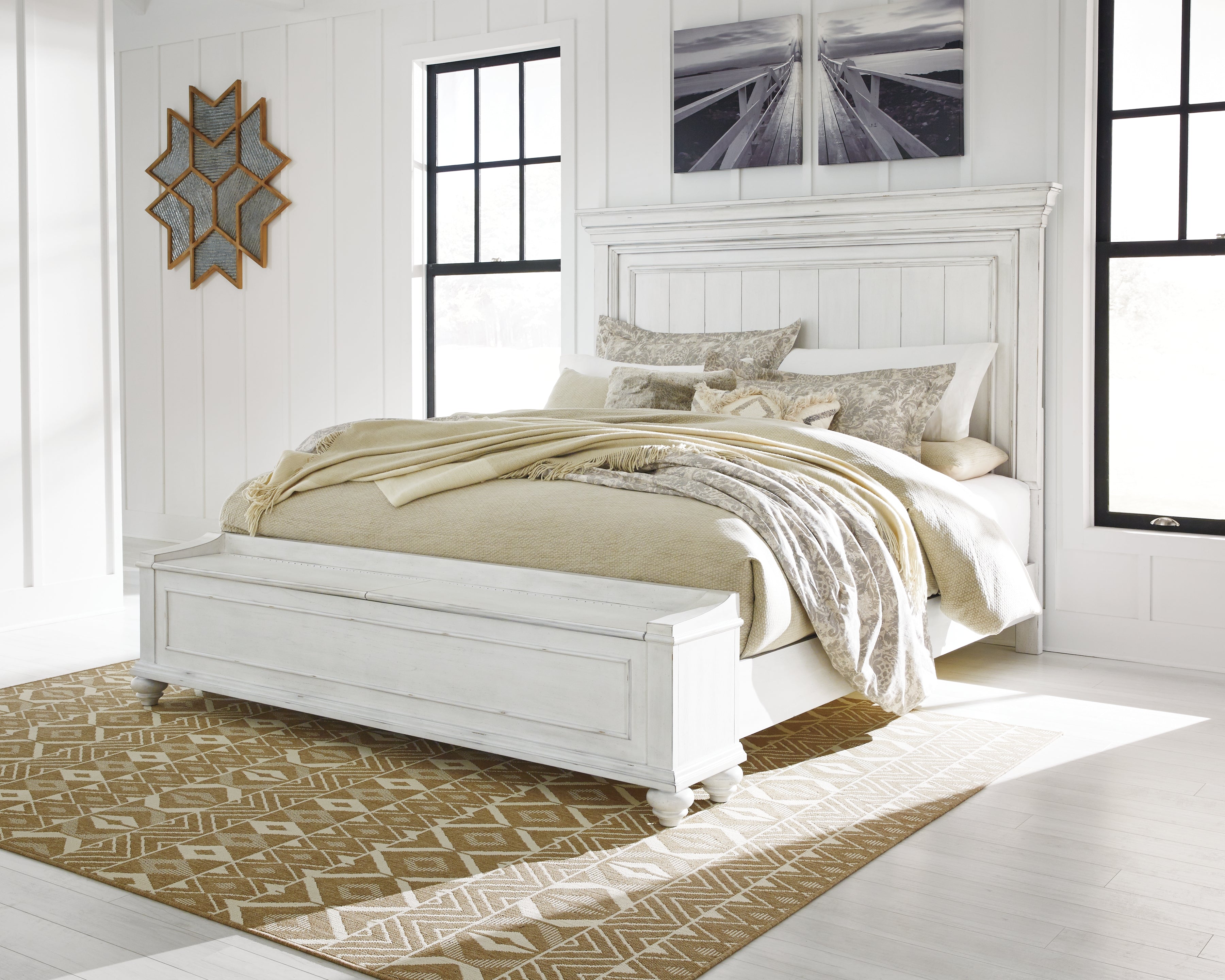 Hoover Furniture Outlet - Ashley Furniture - Kanwyn California King Panel Bed with Storage Bench - California King Panel Bed with Storage Bench - B777B12