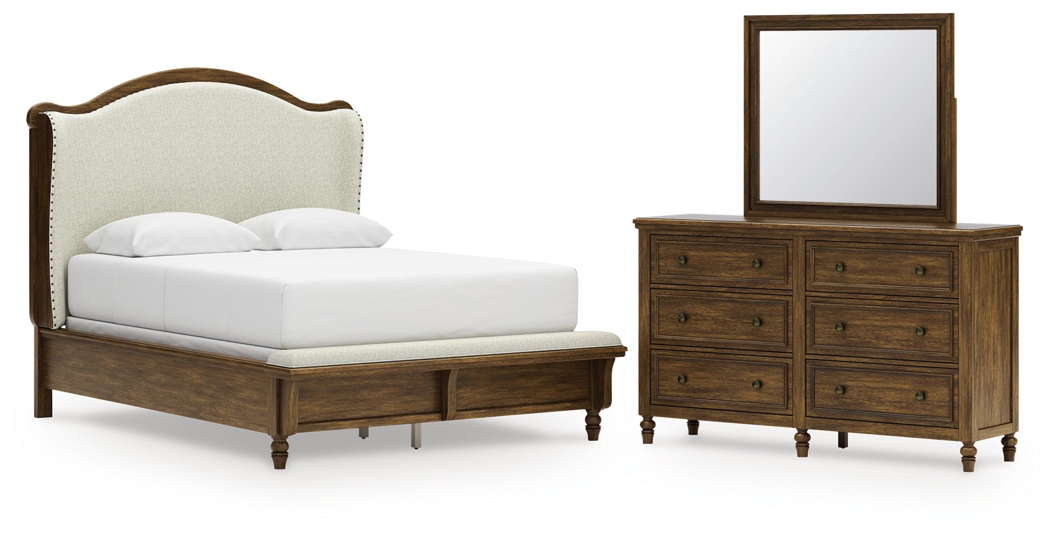 Hoover Furniture Outlet - Ashley Furniture - Sturlayne Queen Upholstered Panel Bed, Dresser and Mirror - Queen Upholstered Panel Bed, Dresser and Mirror - B787B3