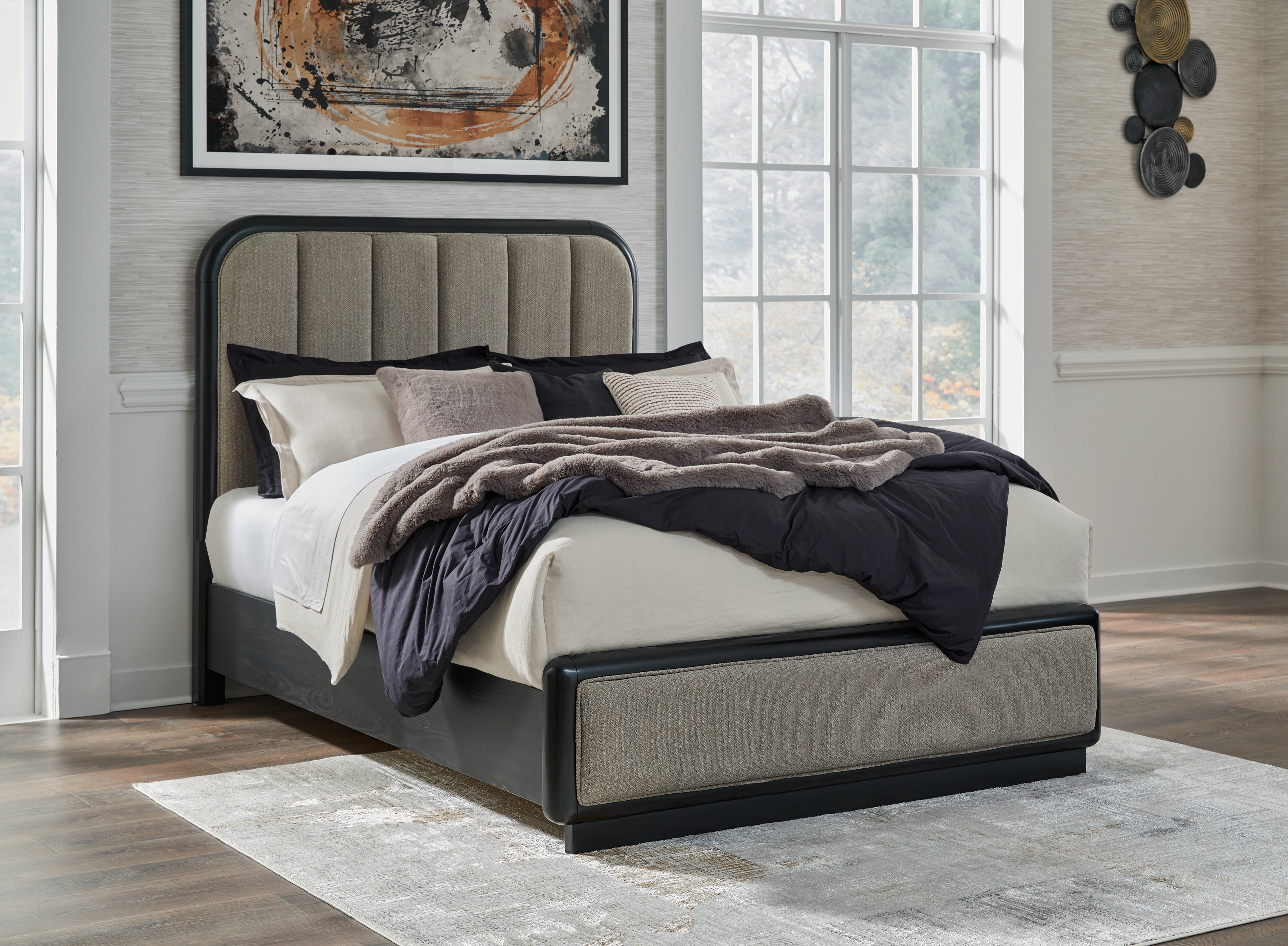 Hoover Furniture Outlet - Ashley Furniture - Rowanbeck Queen Upholstered Panel Bed - Queen Upholstered Panel Bed - B821B2