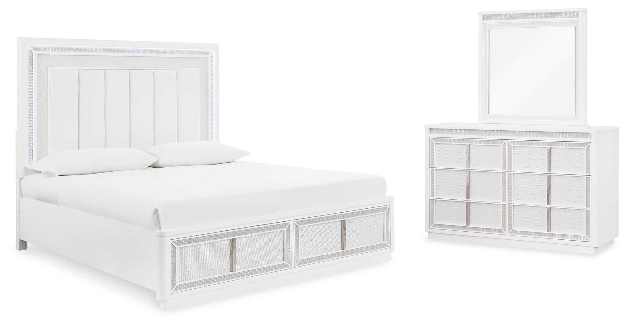 Hoover Furniture Outlet - Ashley Furniture - Chalanna Queen Upholstered Storage Bed, Dresser and Mirror - Queen Upholstered Storage Bed, Dresser and Mirror - B822B3