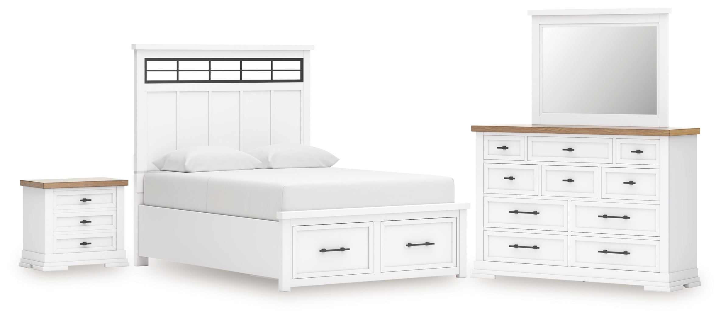 Hoover Furniture Outlet - Ashley Furniture - Ashbryn King Panel Storage Bed, Dresser, Mirror and Nightstand - King Panel Storage Bed, Dresser, Mirror and Nightstand - B844B9