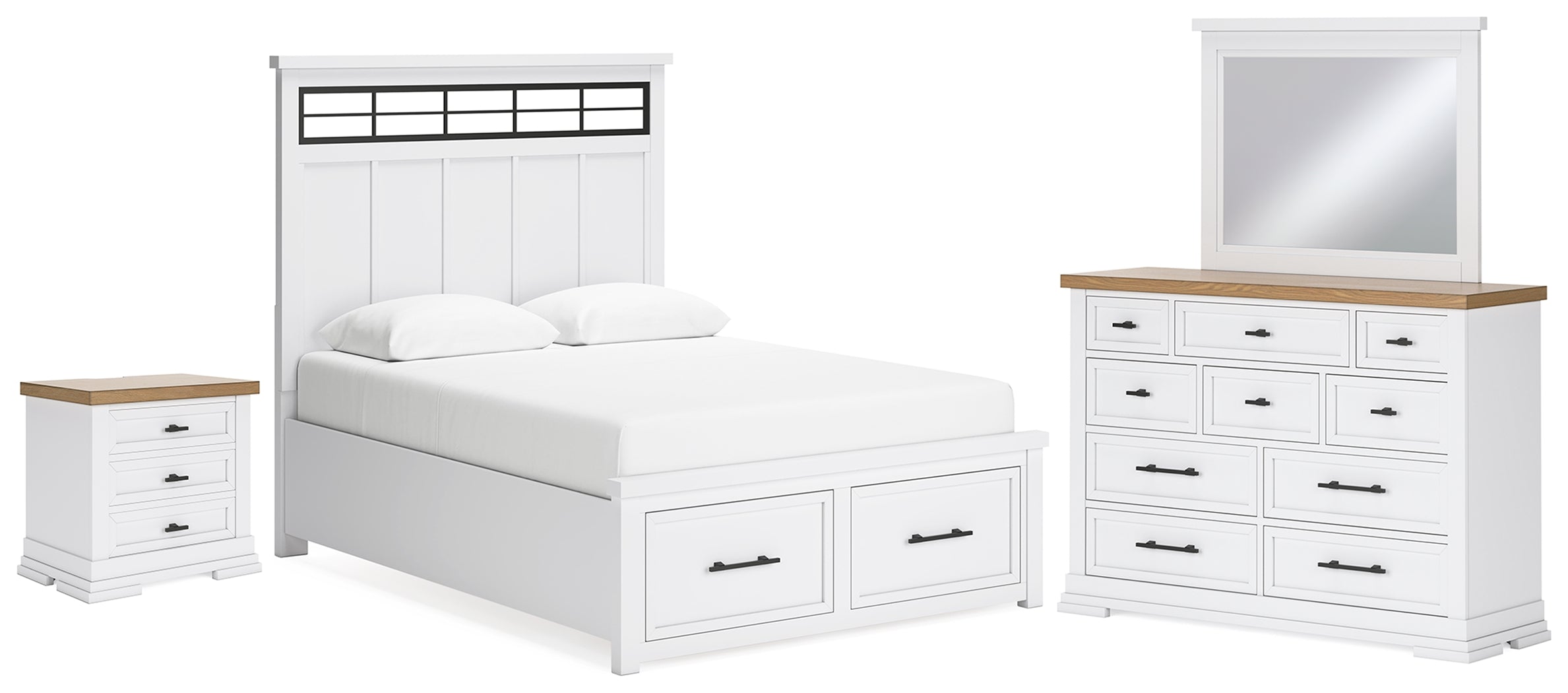Hoover Furniture Outlet - Ashley Furniture - Ashbryn Queen Storage Bed, Dresser, Mirror and Nightstand - Queen Storage Bed, Dresser, Mirror and Nightstand - B844B8