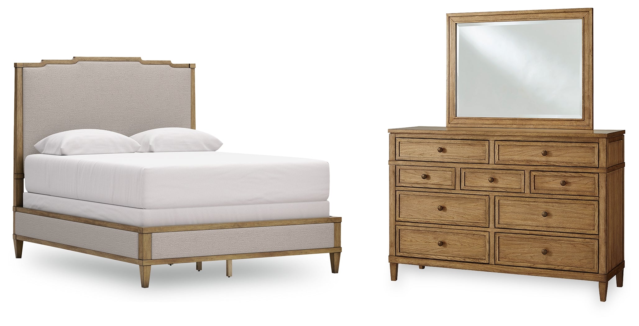 Hoover Furniture Outlet - Ashley Furniture - Sharlance Queen Upholstered Panel Bed, Dresser and Mirror - Queen Upholstered Panel Bed, Dresser and Mirror - B895B3