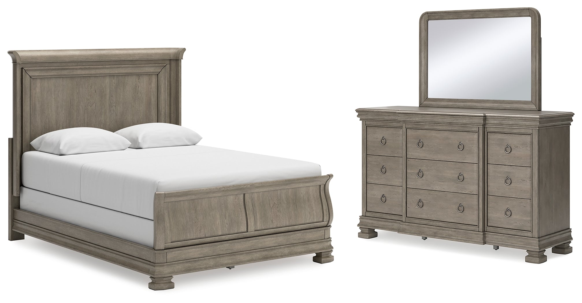 Hoover Furniture Outlet - Ashley Furniture - Lexorne Queen Sleigh Bed, Dresser and Mirror - Queen Sleigh Bed, Dresser and Mirror - B924B3