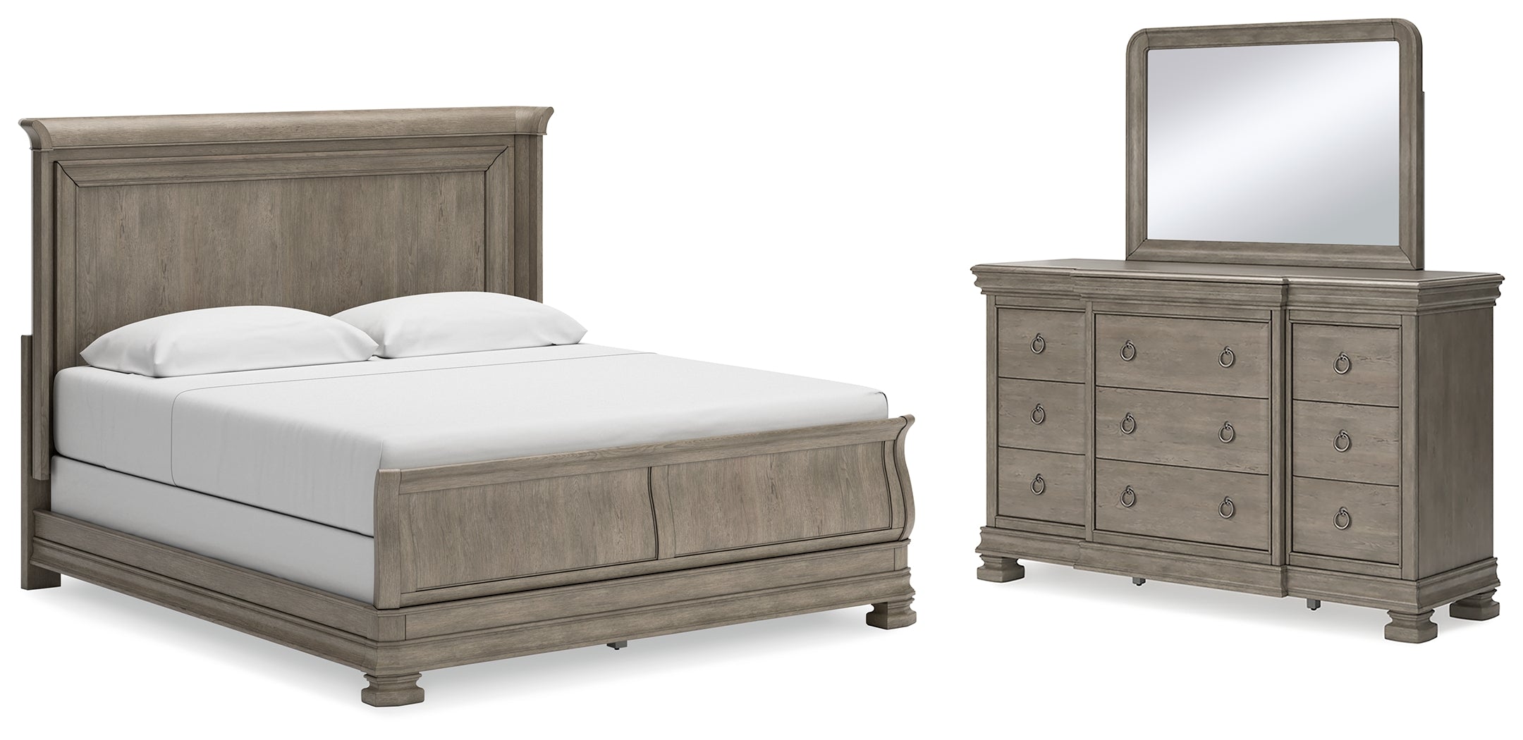 Hoover Furniture Outlet - Ashley Furniture - Lexorne King Sleigh Bed, Dresser and Mirror - King Sleigh Bed, Dresser and Mirror - B924B8