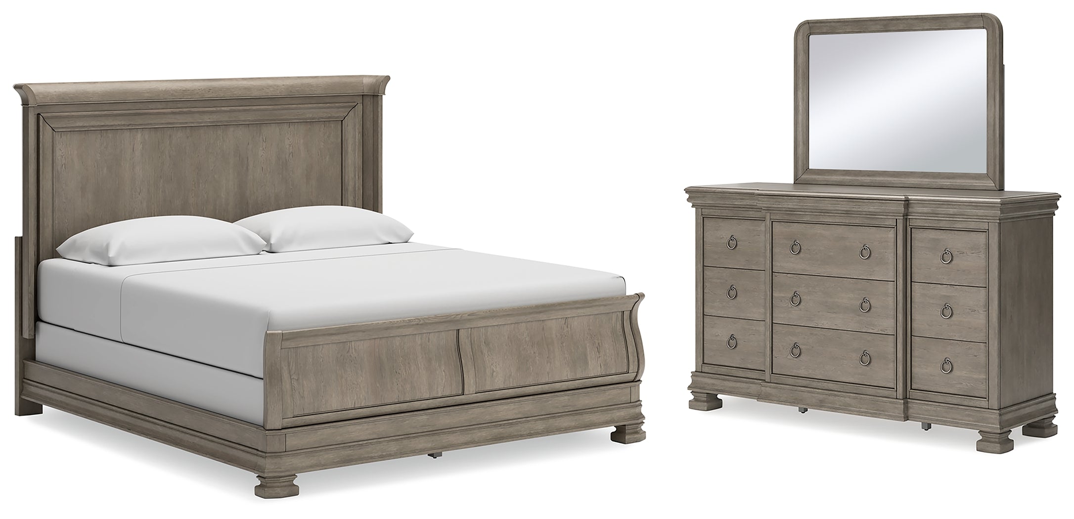 Hoover Furniture Outlet - Ashley Furniture - Lexorne California King Sleigh Bed, Dresser and Mirror - California King Sleigh Bed, Dresser and Mirror - B924B9
