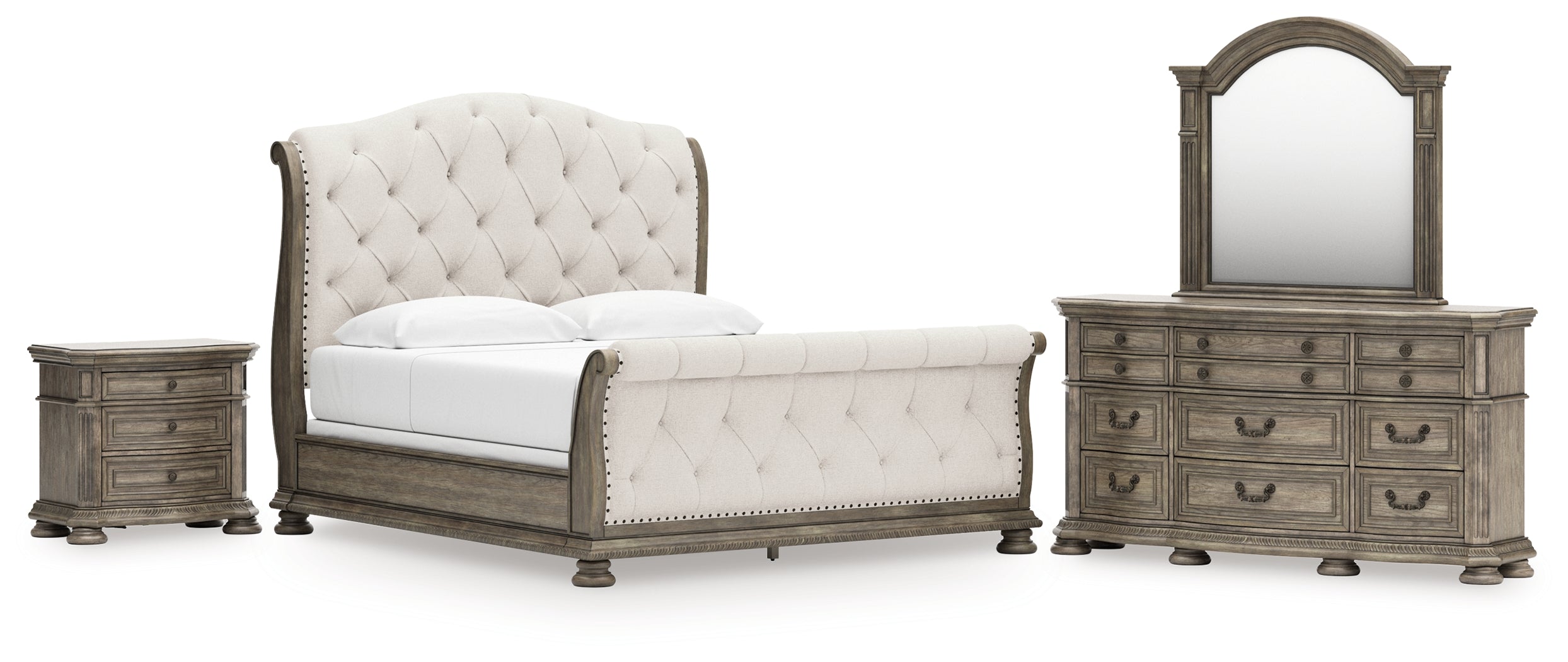 Hoover Furniture Outlet - Ashley Furniture - Ardenfield King Sleigh Bed, Dresser, Mirror and Nightstand - King Sleigh Bed, Dresser, Mirror and Nightstand - B944B7