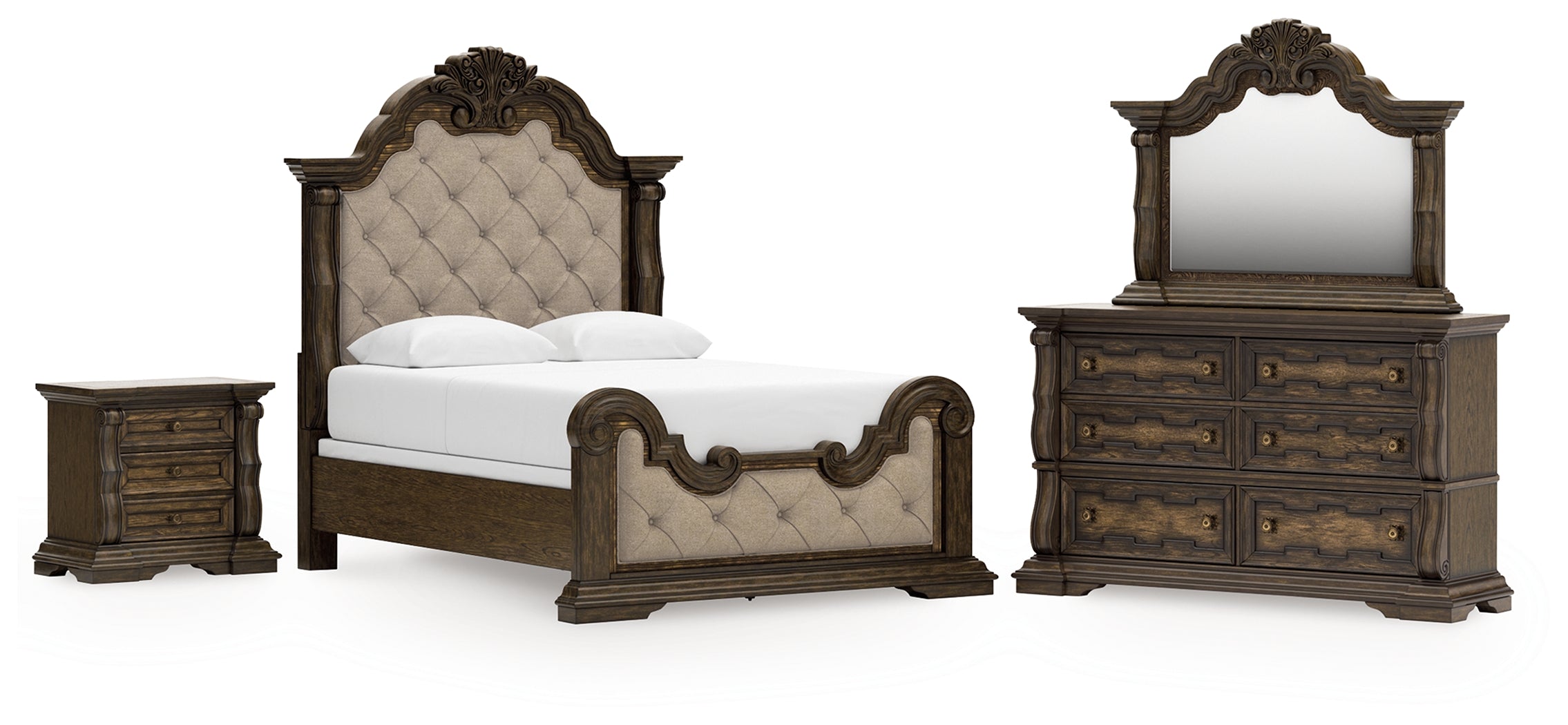 Hoover Furniture Outlet - Ashley Furniture - Maylee Queen Upholstered Panel Bed, Dresser, Mirror and Nightstand - Queen Upholstered Panel Bed, Dresser, Mirror and Nightstand - B947B18