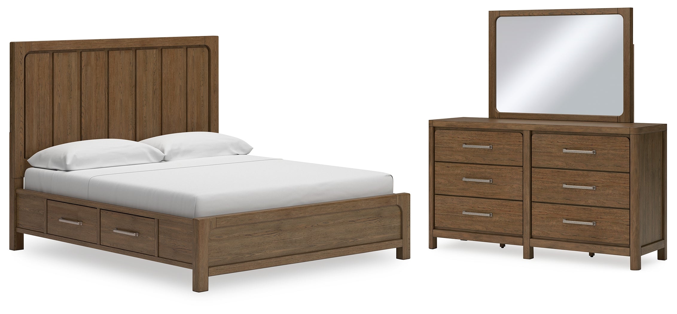 Hoover Furniture Outlet - Ashley Furniture - Cabalynn King Panel Bed with Storage, Dresser and Mirror - King Panel Bed with Storage, Dresser and Mirror - B974B12