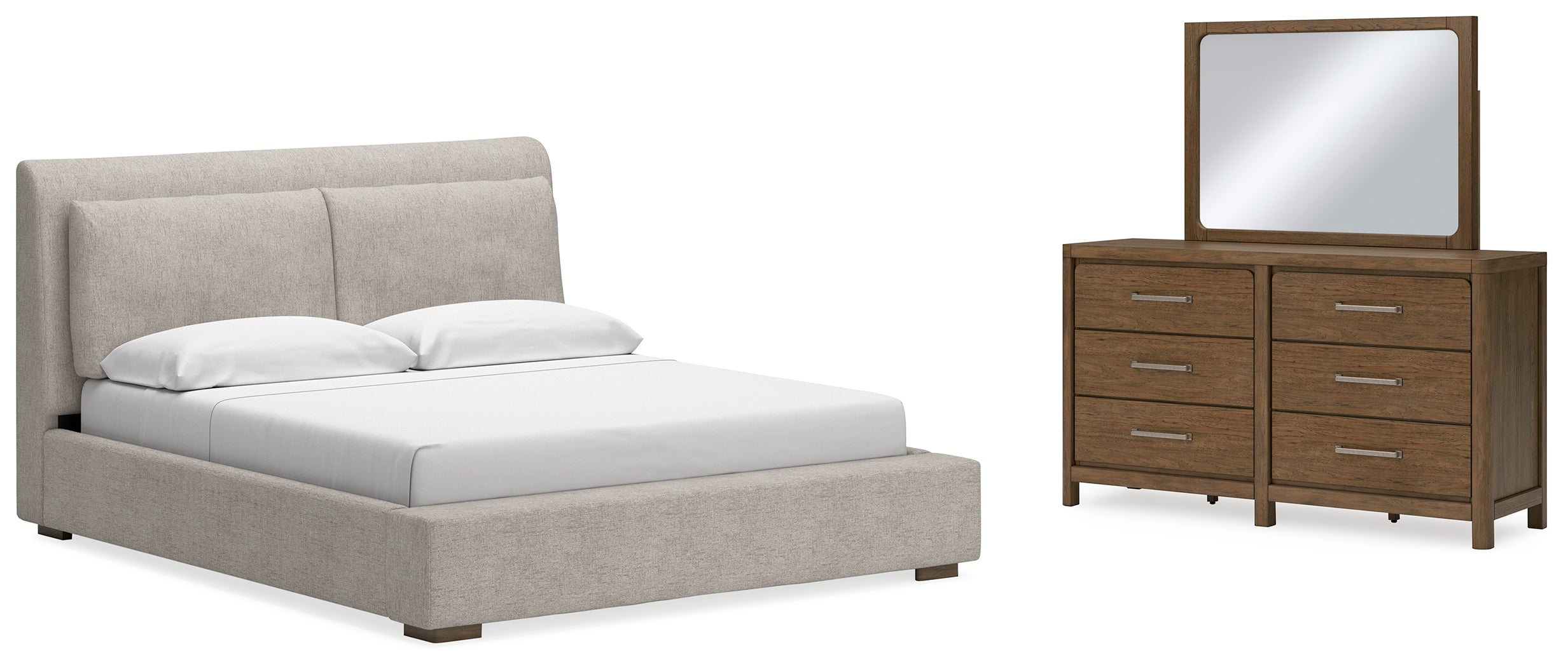 Hoover Furniture Outlet - Ashley Furniture - Cabalynn King Upholstered Bed, Dresser and Mirror - King Upholstered Bed, Dresser and Mirror - B974B10