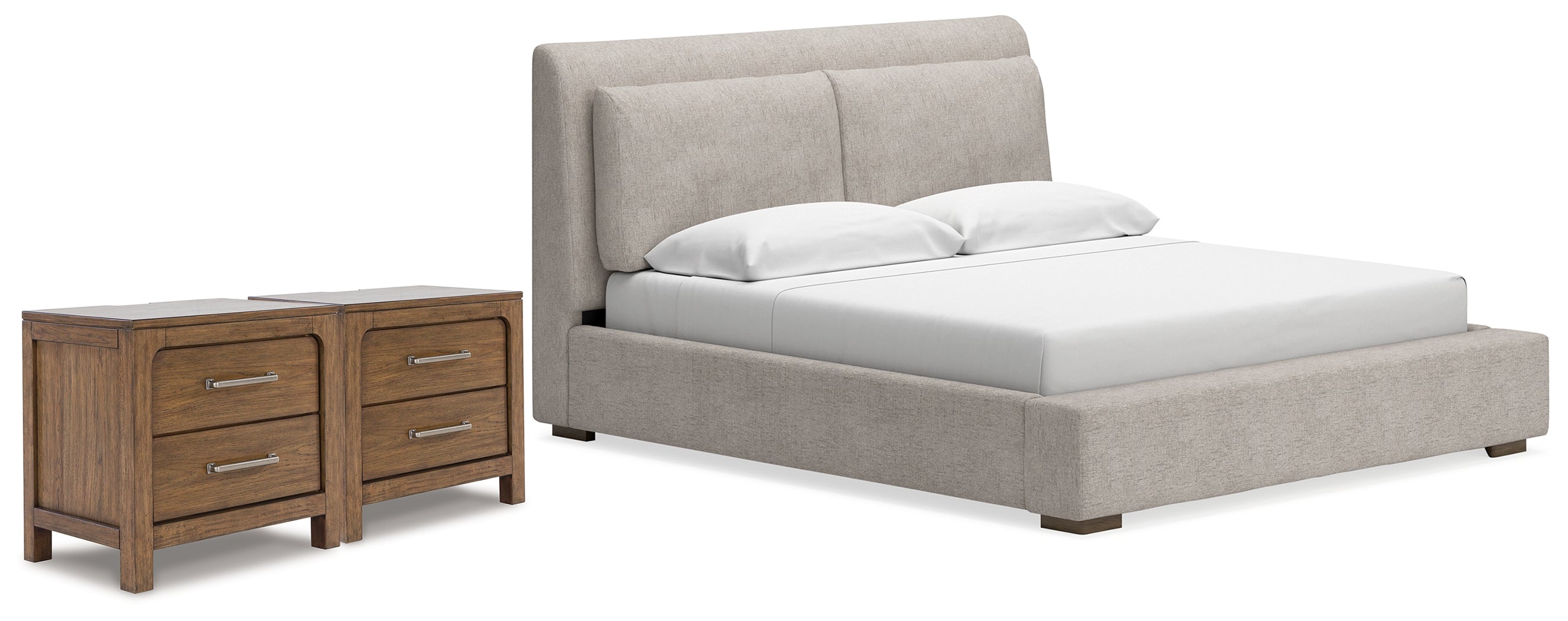 Hoover Furniture Outlet - Ashley Furniture - Cabalynn King Upholstered Bed and 2 Nightstands - King Upholstered Bed and 2 Nightstands - B974B16