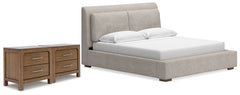 Hoover Furniture Outlet - Ashley Furniture - Cabalynn King Upholstered Bed and 2 Nightstands - King Upholstered Bed and 2 Nightstands - B974B16