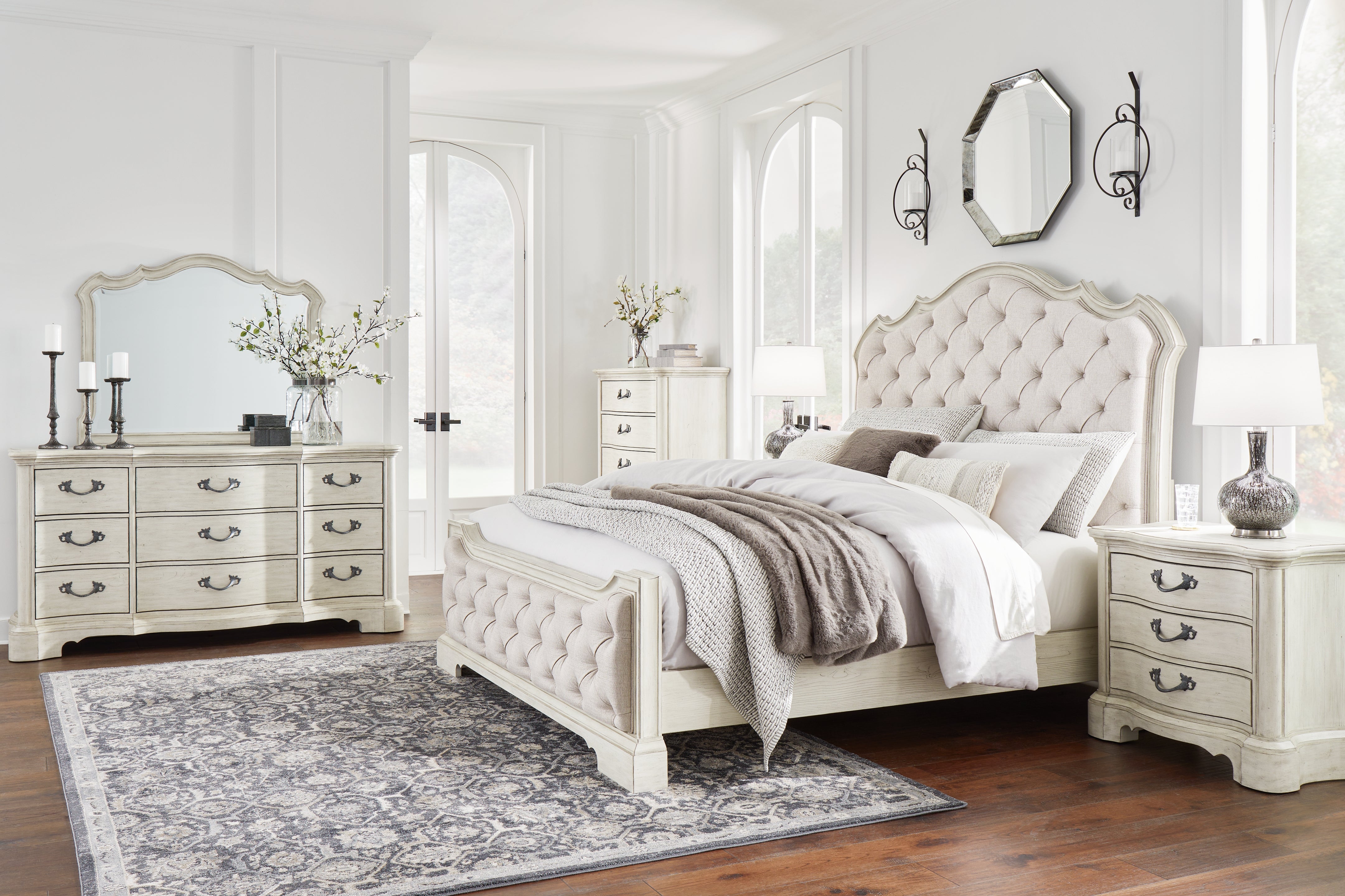Hoover Furniture Outlet - Ashley Furniture - Arlendyne King Panel Bed, Dresser, Mirror, Chest and 2 Nightstands - King Panel Bed, Dresser, Mirror, Chest and 2 Nightstands - B980B8