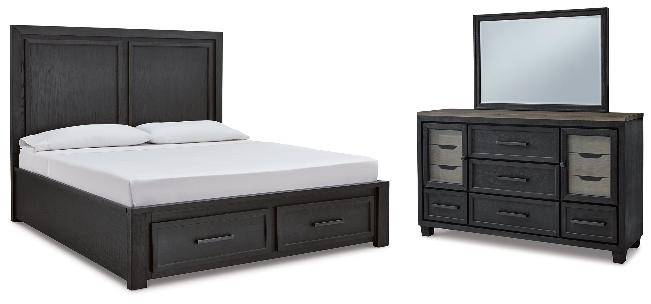 Hoover Furniture Outlet - Ashley Furniture - Foyland California King Panel Storage Bed, Dresser and Mirror - California King Panel Storage Bed, Dresser and Mirror - B989B8