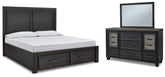 Hoover Furniture Outlet - Ashley Furniture - Foyland California King Panel Storage Bed, Dresser and Mirror - California King Panel Storage Bed, Dresser and Mirror - B989B8
