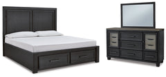 Hoover Furniture Outlet - Ashley Furniture - Foyland California King Panel Storage Bed, Dresser and Mirror - California King Panel Storage Bed, Dresser and Mirror - B989B8