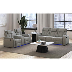 Blitz Motion Sofa with DDT, Reading Light, Wireless Charger and LED in Simba Taupe and Black Welt