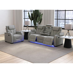 Blitz Motion Sofa with DDT, Reading Light, Wireless Charger and LED in Simba Taupe and Black Welt