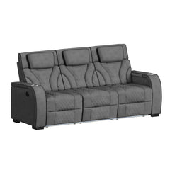 Blitz Motion Sofa with DDT, Reading Light, Wireless Charger and LED in Simba Slate and Black Welt